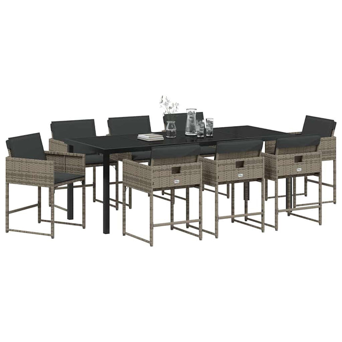 Set de masă pentru grădină cu pernă 9 pcs Gri poliratan - WALTI WALTI
