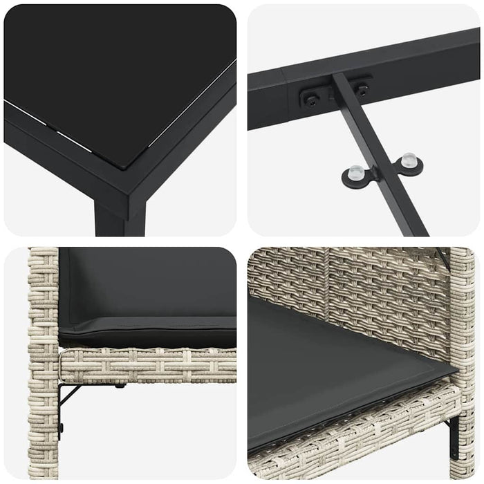 Set de masă pentru grădină cu pernă 9 pcs Gri deschis poliratan - WALTI WALTI