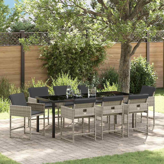 Set de masă pentru grădină cu pernă 9 pcs Gri deschis poliratan - WALTI WALTI