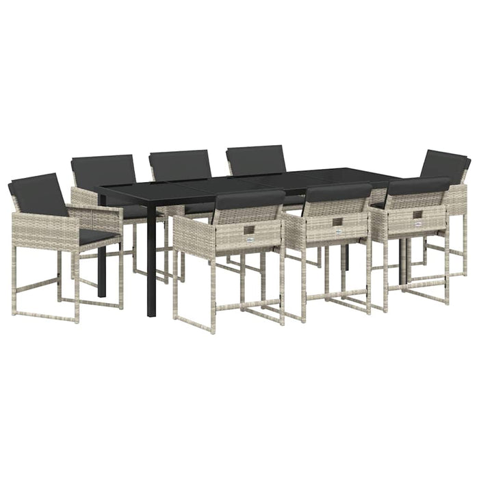 Set de masă pentru grădină cu pernă 9 pcs Gri deschis poliratan - WALTI WALTI