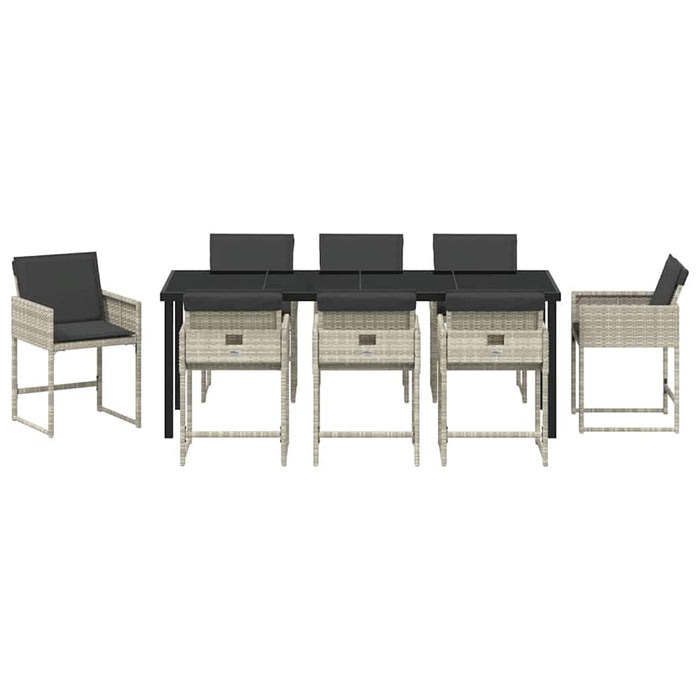 Set de masă pentru grădină cu pernă 9 pcs Gri deschis poliratan - WALTI WALTI