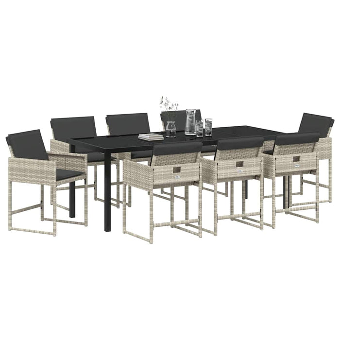 Set de masă pentru grădină cu pernă 9 pcs Gri deschis poliratan - WALTI WALTI
