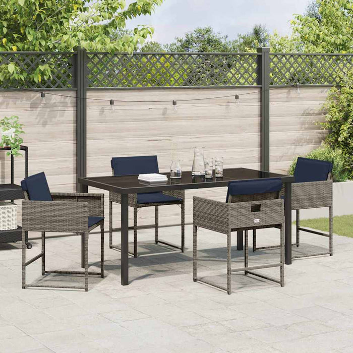 Set de masă pentru grădină cu pernă 5 pcs Gri poliratan - WALTI WALTI