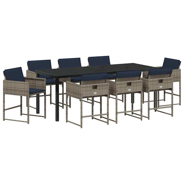 Set de masă pentru grădină cu pernă 9 pcs Gri poliratan - WALTI WALTI
