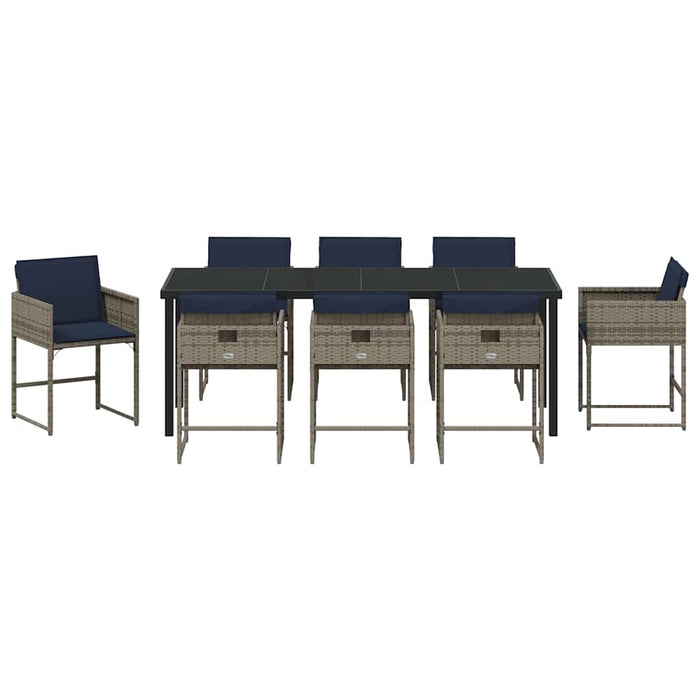 Set de masă pentru grădină cu pernă 9 pcs Gri poliratan - WALTI WALTI