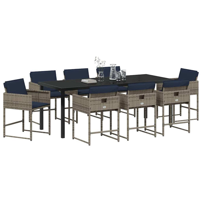 Set de masă pentru grădină cu pernă 9 pcs Gri poliratan - WALTI WALTI