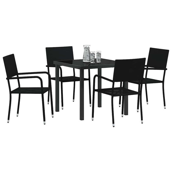 Set de masă pentru grădină cu pernă 5 pcs Negru poliratan - WALTI WALTI