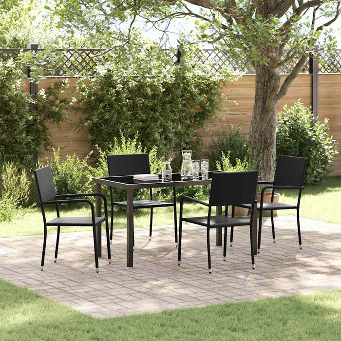 Set de masă pentru grădină cu pernă 5 pcs Negru poliratan WALTI