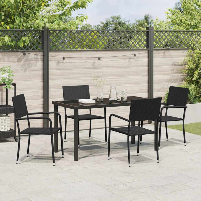 Set de masă pentru grădină cu pernă 5 pcs Negru poliratan WALTI