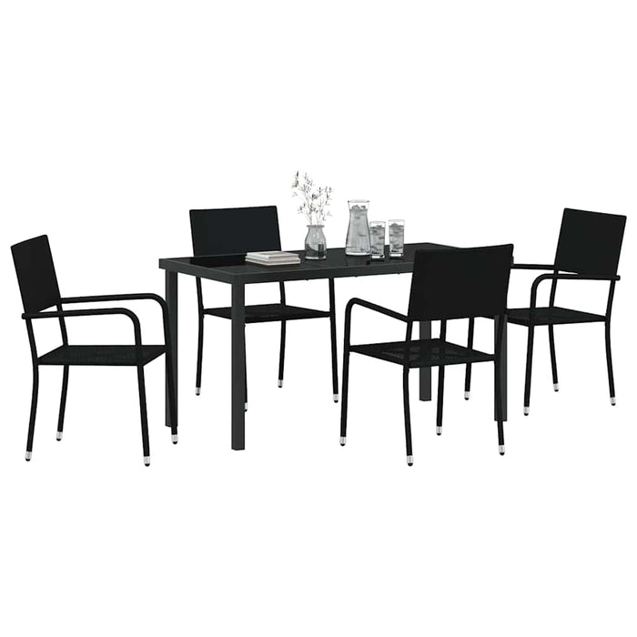 Set de masă pentru grădină cu pernă 5 pcs Negru poliratan WALTI