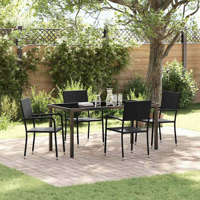 Set de masă pentru grădină cu pernă 5 pcs Negru poliratan - WALTI WALTI
