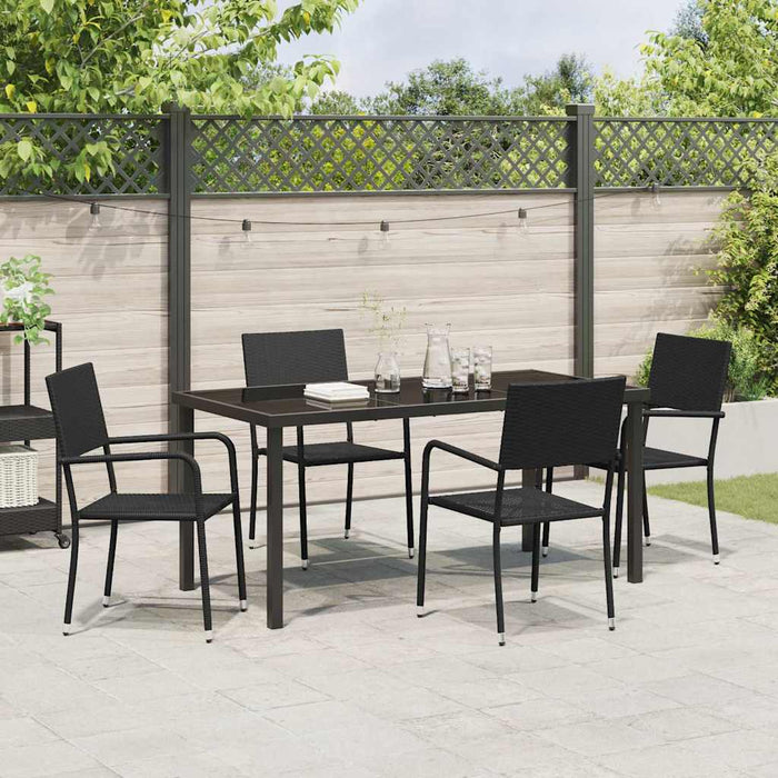 Set de masă pentru grădină cu pernă 5 pcs Negru poliratan - WALTI WALTI
