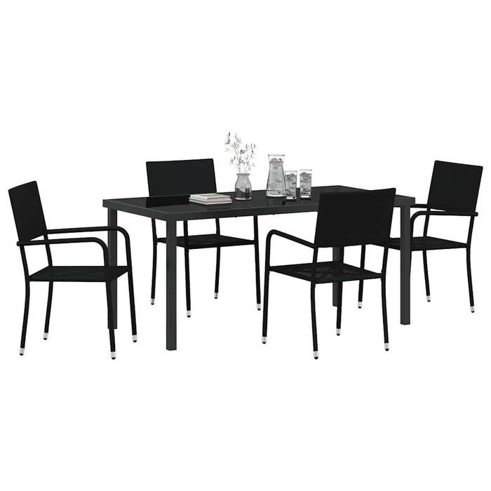 Set de masă pentru grădină cu pernă 5 pcs Negru poliratan - WALTI WALTI
