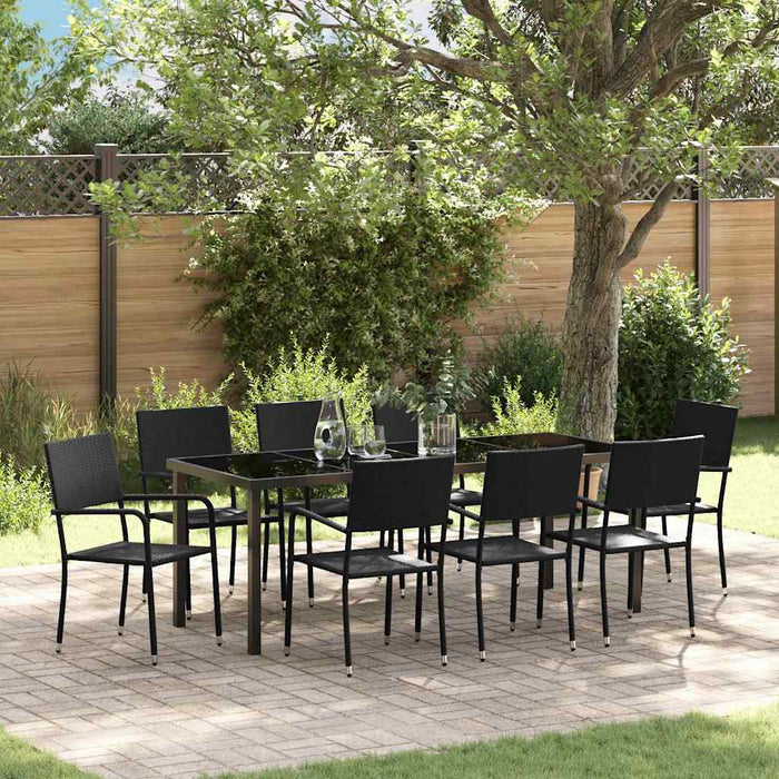 Set de masă pentru grădină cu pernă 9 pcs Negru poliratan - WALTI WALTI