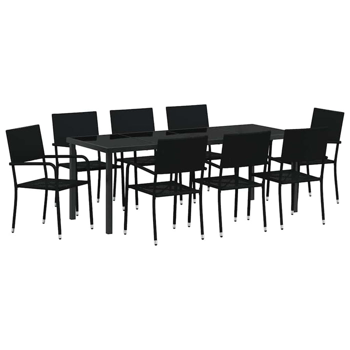 Set de masă pentru grădină cu pernă 9 pcs Negru poliratan - WALTI WALTI