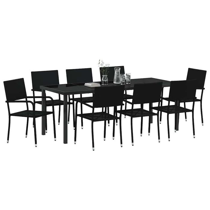 Set de masă pentru grădină cu pernă 9 pcs Negru poliratan - WALTI WALTI