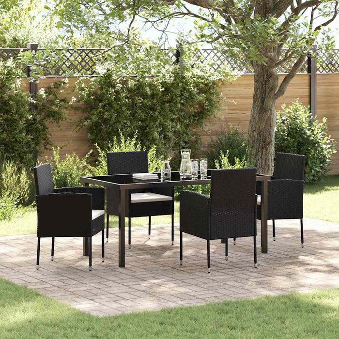Set de masă pentru grădină cu pernă 5 pcs Negru poliratan - WALTI WALTI