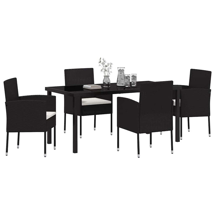Set de masă pentru grădină cu pernă 5 pcs Negru poliratan - WALTI WALTI