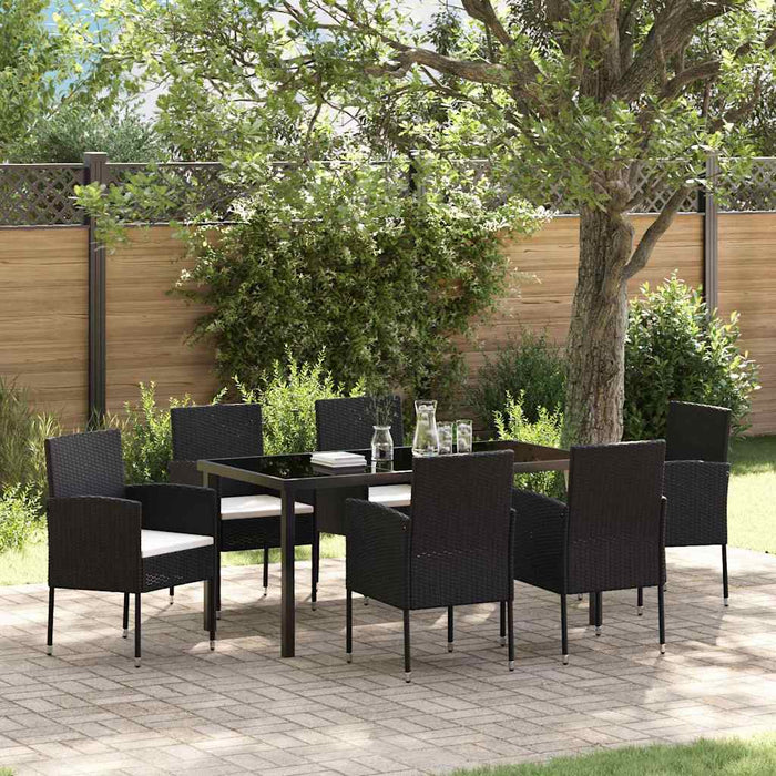 Set de masă pentru grădină cu pernă 7 pcs Negru poliratan - WALTI WALTI