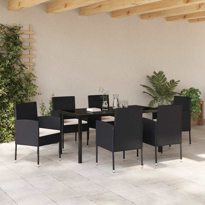 Set de masă pentru grădină cu pernă 7 pcs Negru poliratan - WALTI WALTI