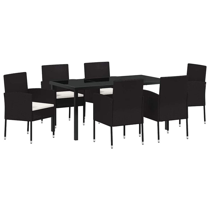 Set de masă pentru grădină cu pernă 7 pcs Negru poliratan - WALTI WALTI