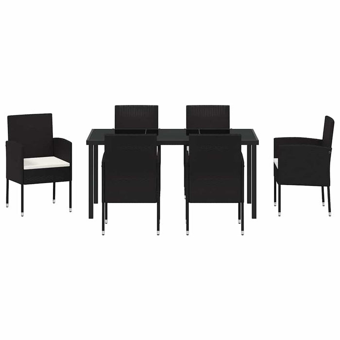 Set de masă pentru grădină cu pernă 7 pcs Negru poliratan - WALTI WALTI