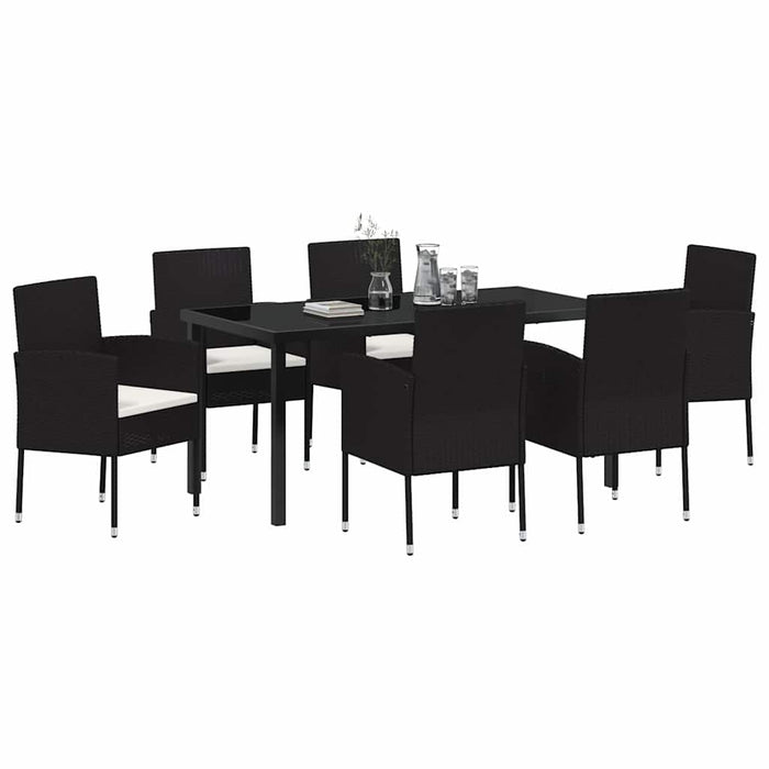 Set de masă pentru grădină cu pernă 7 pcs Negru poliratan - WALTI WALTI
