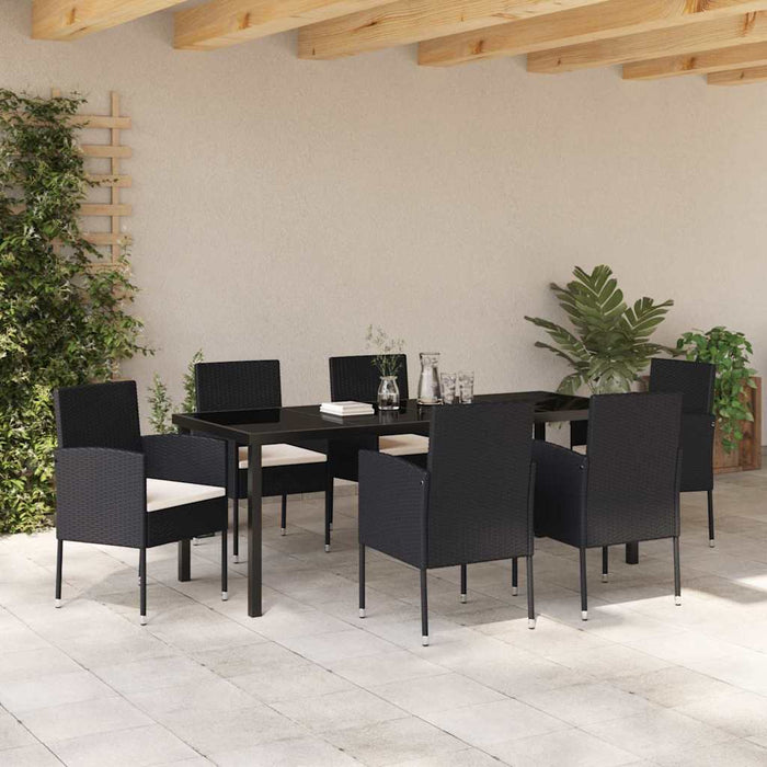 Set de masă pentru grădină cu pernă 7 pcs Negru poliratan - WALTI WALTI