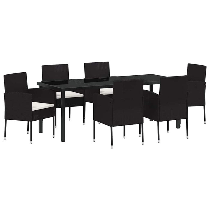 Set de masă pentru grădină cu pernă 7 pcs Negru poliratan - WALTI WALTI