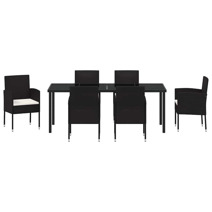 Set de masă pentru grădină cu pernă 7 pcs Negru poliratan - WALTI WALTI
