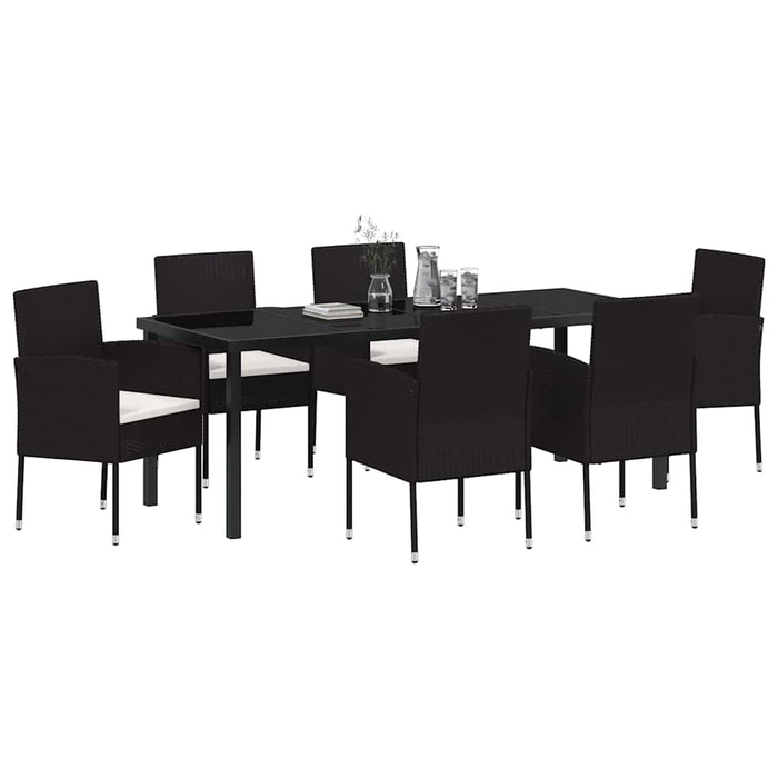 Set de masă pentru grădină cu pernă 7 pcs Negru poliratan - WALTI WALTI