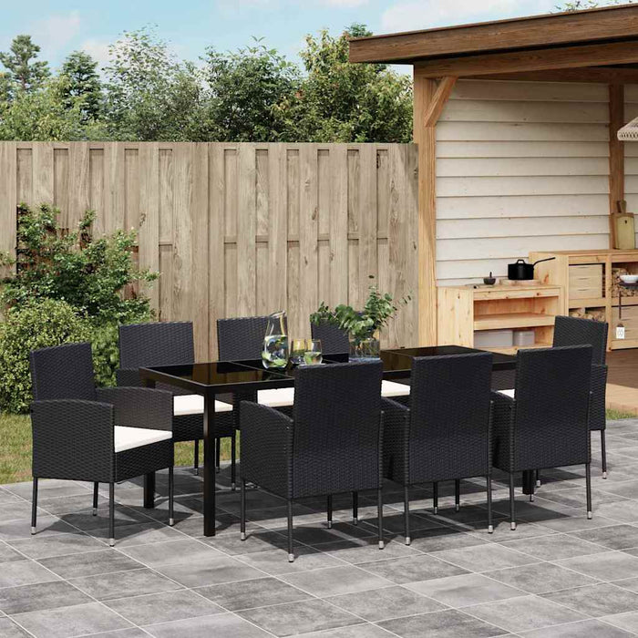Set de masă pentru grădină cu pernă 9 pcs Negru poliratan - WALTI WALTI