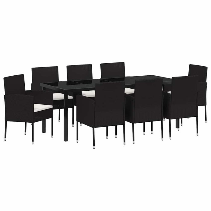 Set de masă pentru grădină cu pernă 9 pcs Negru poliratan - WALTI WALTI