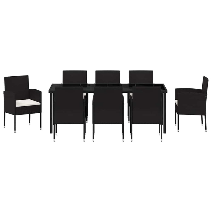 Set de masă pentru grădină cu pernă 9 pcs Negru poliratan - WALTI WALTI