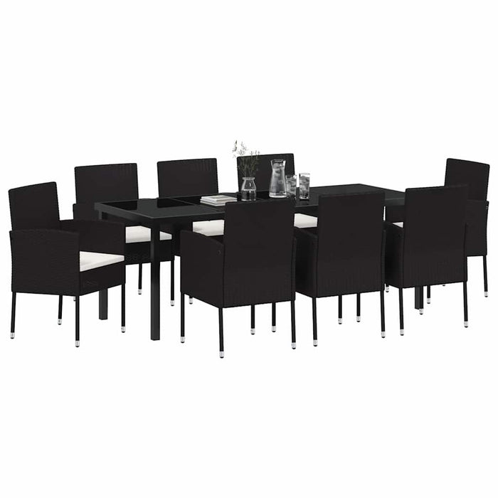 Set de masă pentru grădină cu pernă 9 pcs Negru poliratan - WALTI WALTI