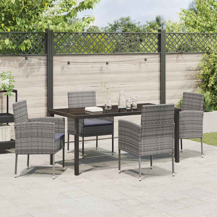 Set de masă pentru grădină cu pernă 5 pcs Gri poliratan WALTI