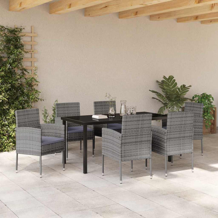 Set de masă pentru grădină cu pernă 7 pcs Gri poliratan WALTI