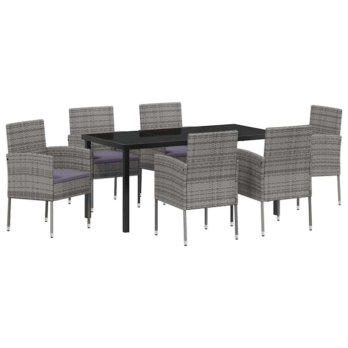 Set de masă pentru grădină cu pernă 7 pcs Gri poliratan WALTI