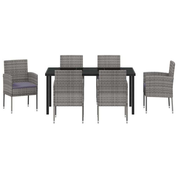 Set de masă pentru grădină cu pernă 7 pcs Gri poliratan WALTI