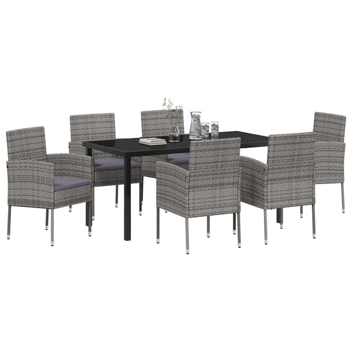 Set de masă pentru grădină cu pernă 7 pcs Gri poliratan WALTI