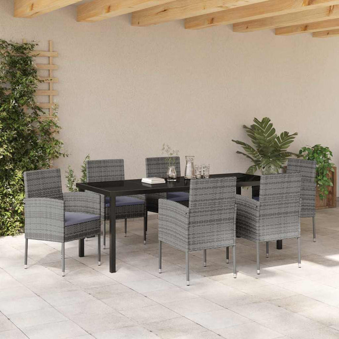 Set de masă pentru grădină cu pernă 7 pcs Gri poliratan WALTI