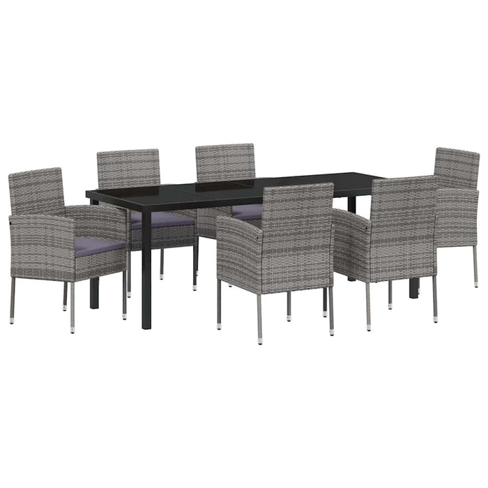 Set de masă pentru grădină cu pernă 7 pcs Gri poliratan WALTI