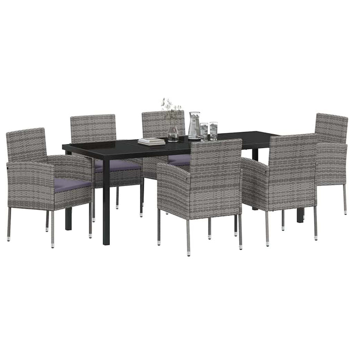Set de masă pentru grădină cu pernă 7 pcs Gri poliratan WALTI