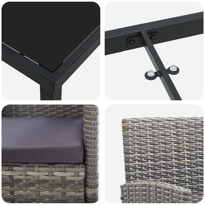 Set de masă pentru grădină cu pernă 9 pcs Gri poliratan WALTI