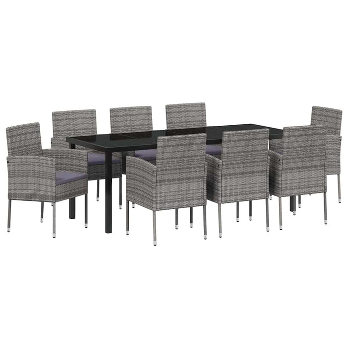 Set de masă pentru grădină cu pernă 9 pcs Gri poliratan WALTI