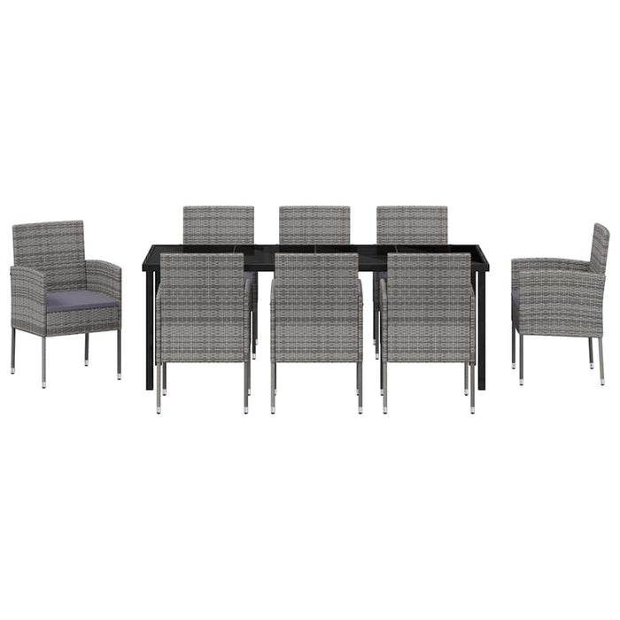Set de masă pentru grădină cu pernă 9 pcs Gri poliratan WALTI