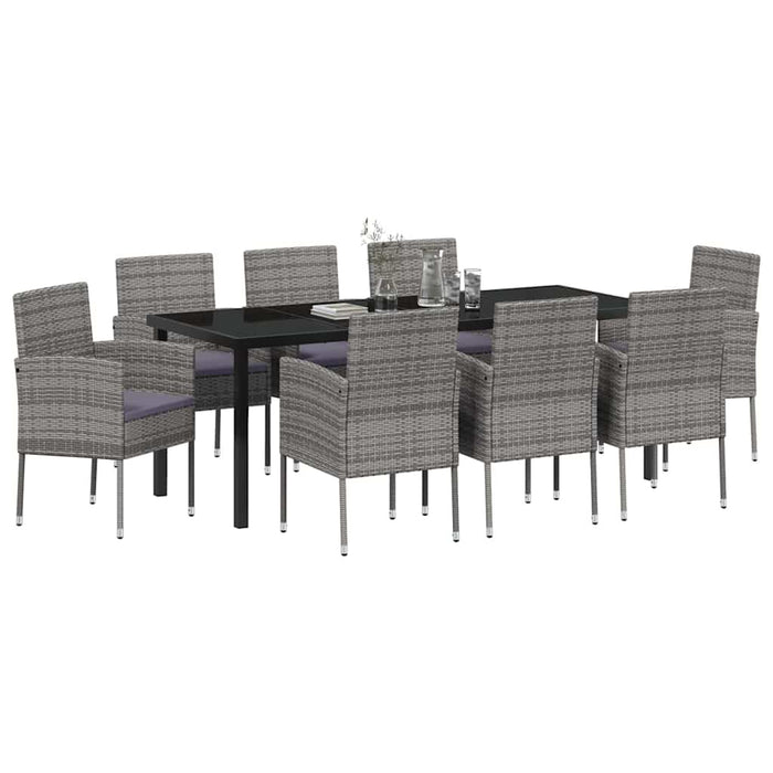 Set de masă pentru grădină cu pernă 9 pcs Gri poliratan WALTI