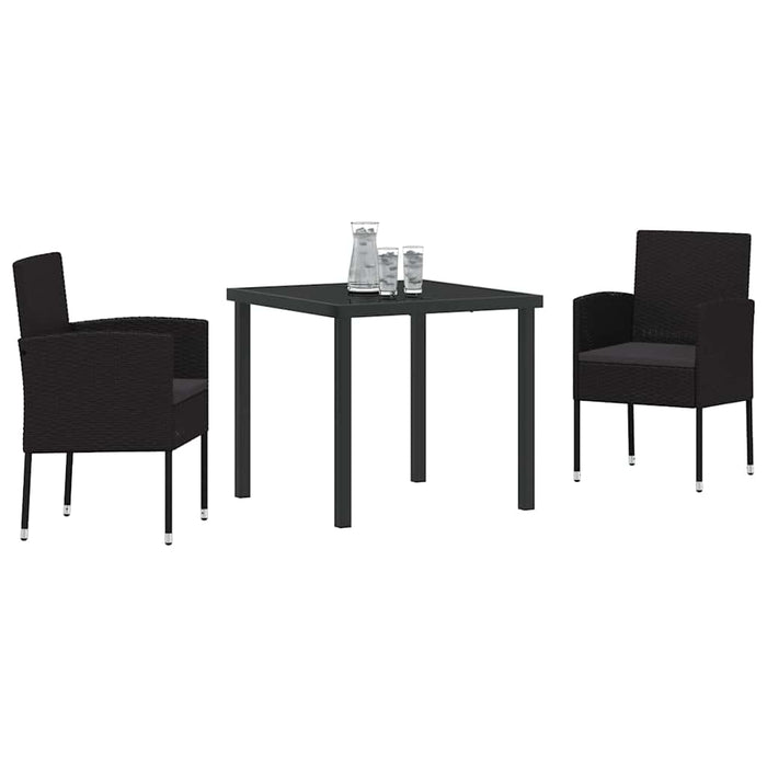 Set de masă pentru grădină cu pernă 3 pcs Negru poliratan - WALTI WALTI
