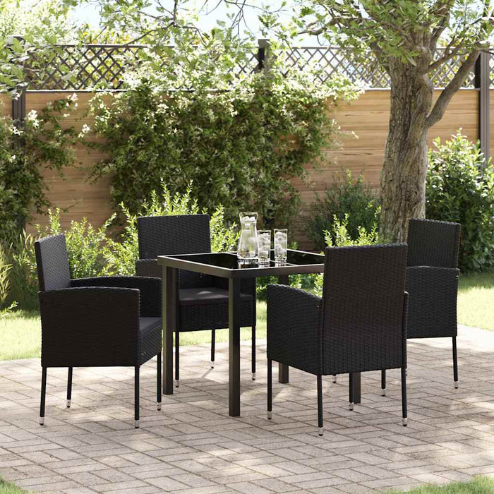 Set de masă pentru grădină cu pernă 5 pcs Negru poliratan - WALTI WALTI