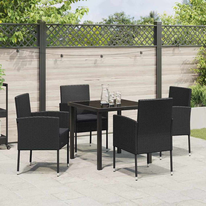 Set de masă pentru grădină cu pernă 5 pcs Negru poliratan - WALTI WALTI